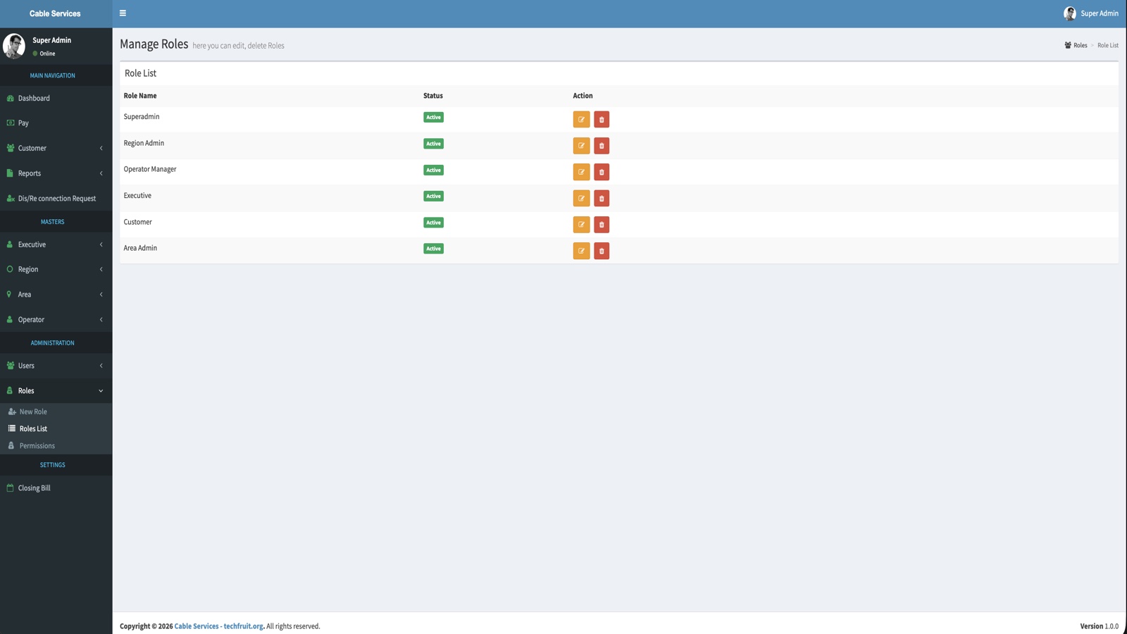 Roles list screenshot