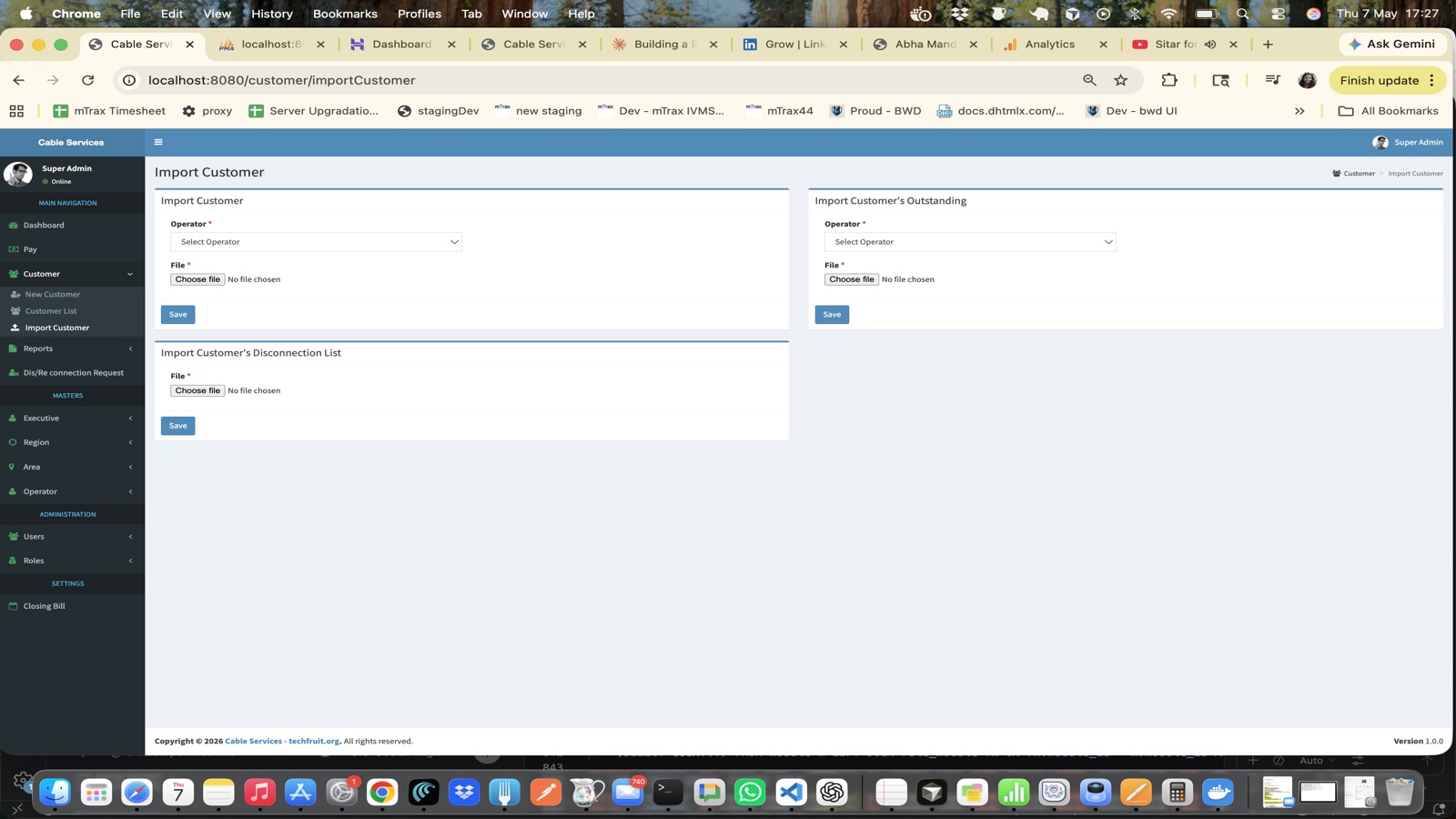 Import customer page in browser screenshot