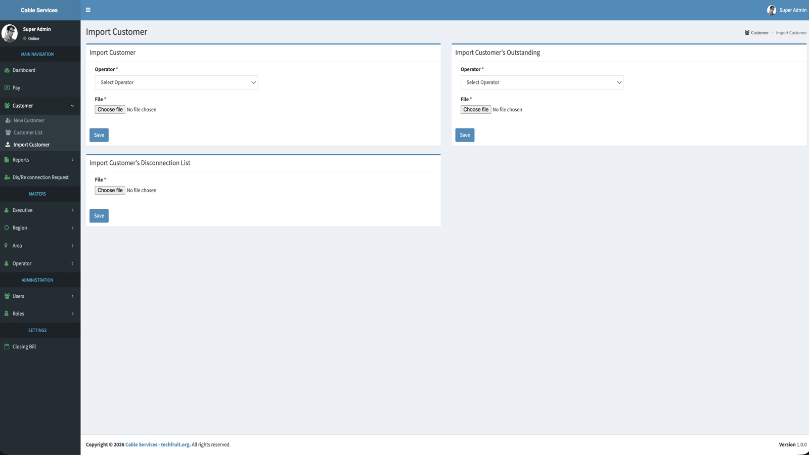 Import customer module screenshot